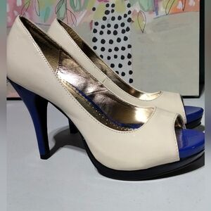 Rampage Gracee Heel In Colorblock Shades Cream and Royal Blue